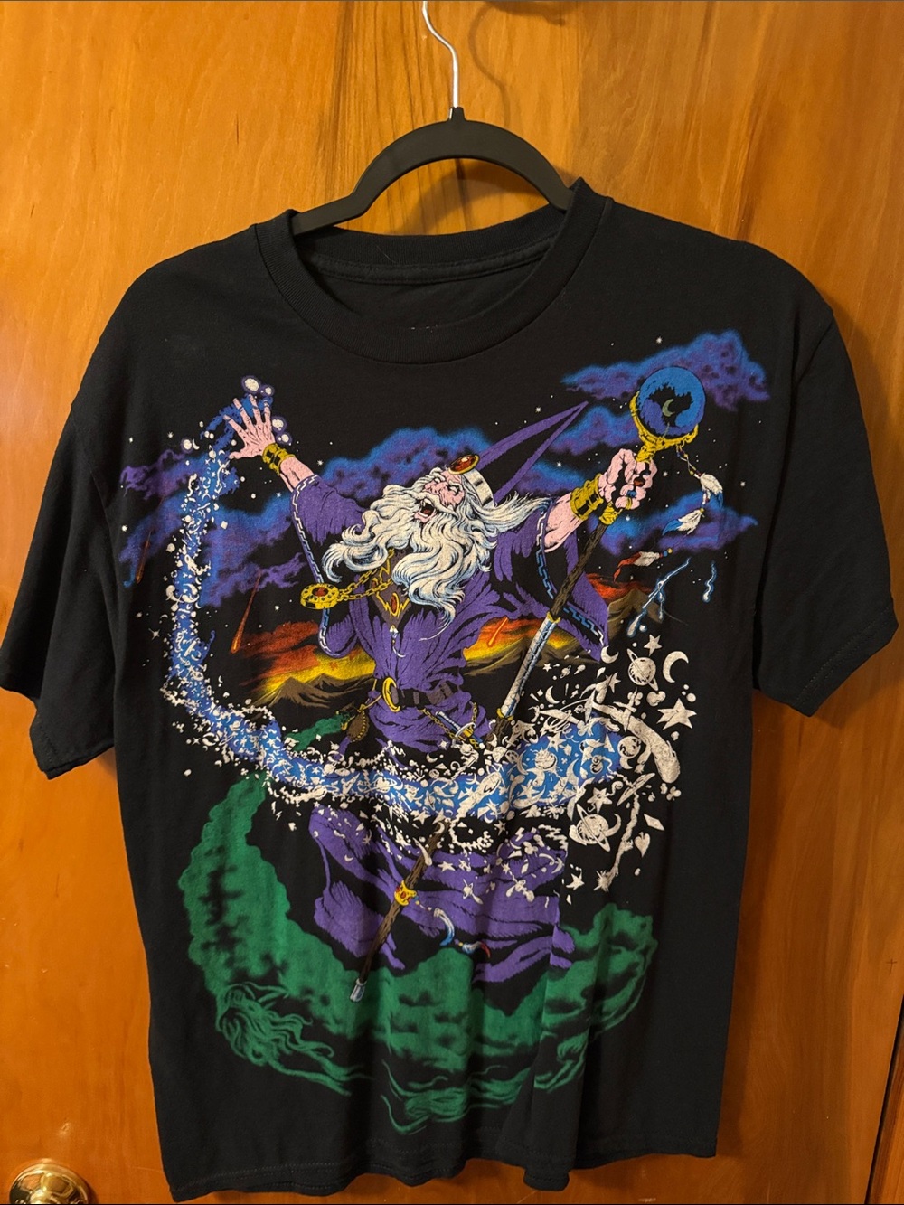 Liquid Blue Men's Black Wizard Graphic Tee with Purple & Green Accents